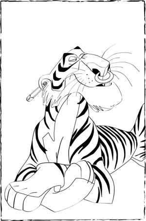 Shere Khan, dessiné par les studios Disney, auquel ont été ajoutés une épingle à nourrice dans une oreille et un anneau dans les narines.